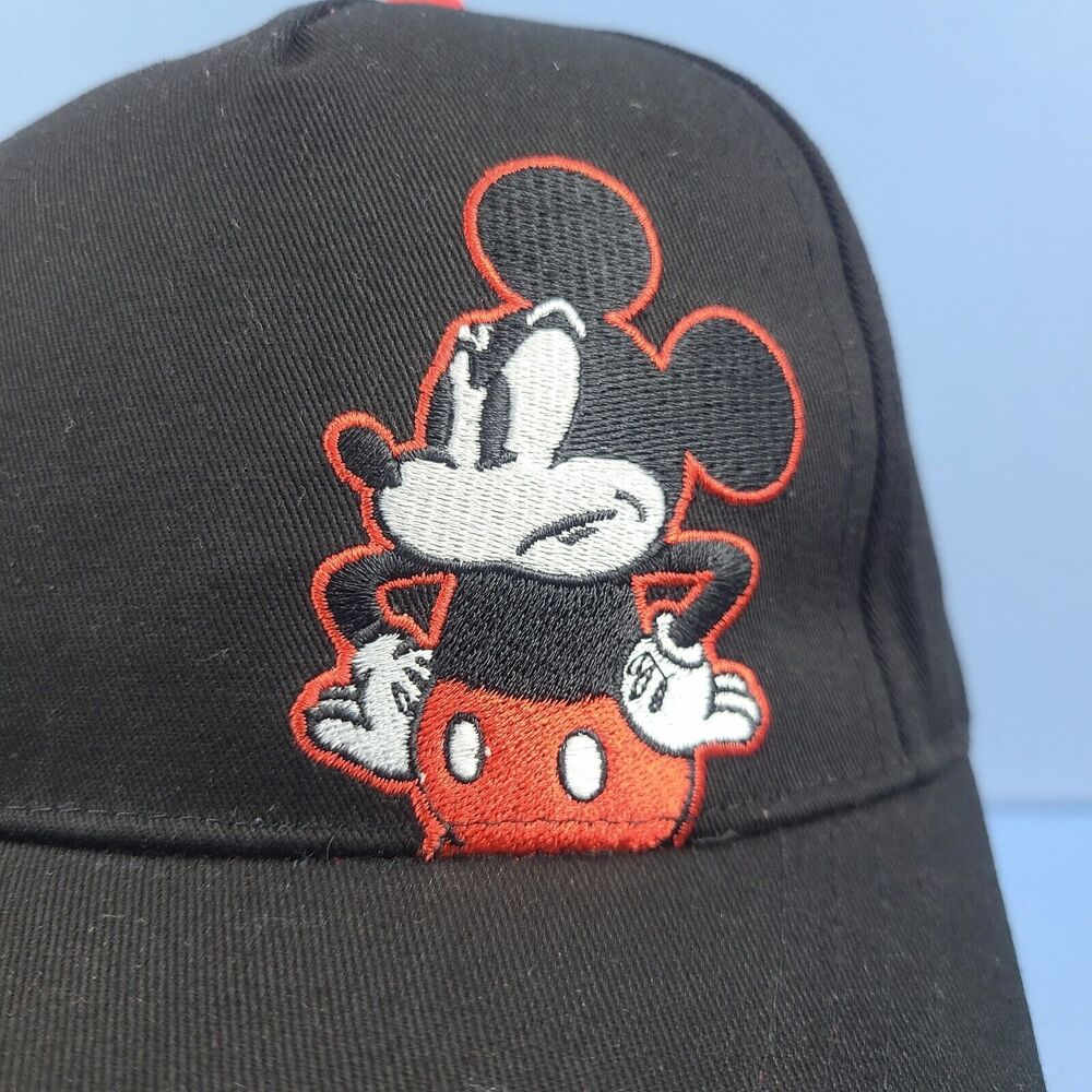 Disney Mickey Mouse Hat Baseball Cap Angry Black Red Adjustable Snapback Eyebrow - Picture 2 of 11
